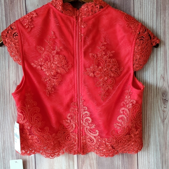 A.Drea 2 Piece Dress A-Line Floral Lace Red Size M - Picture 5 of 15